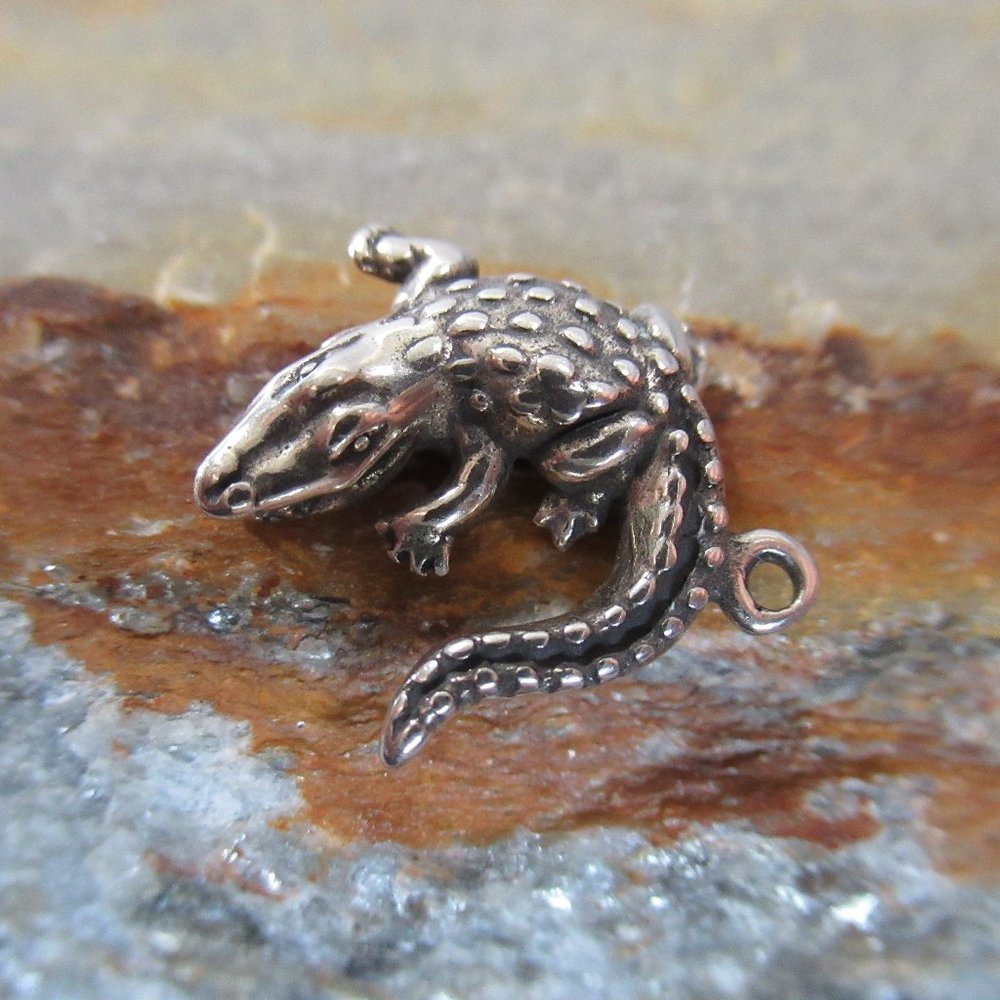Wild Crocodile Charm, Artisan Cast Sterling Silver - Picture 2 of 6